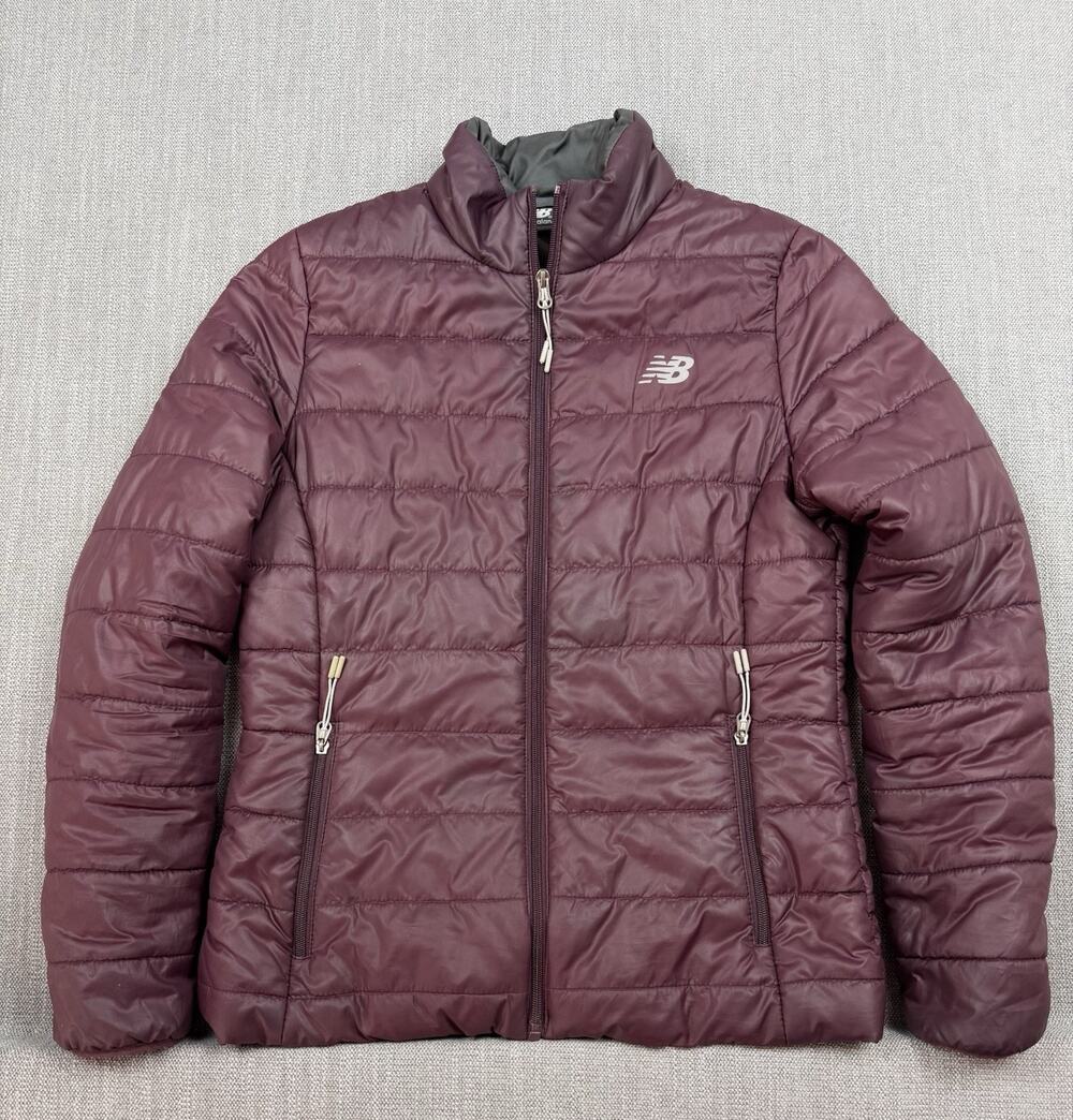 New Balance Women’s Quilted Puffer Jacket Burgundy Full Zip Insulated Medium